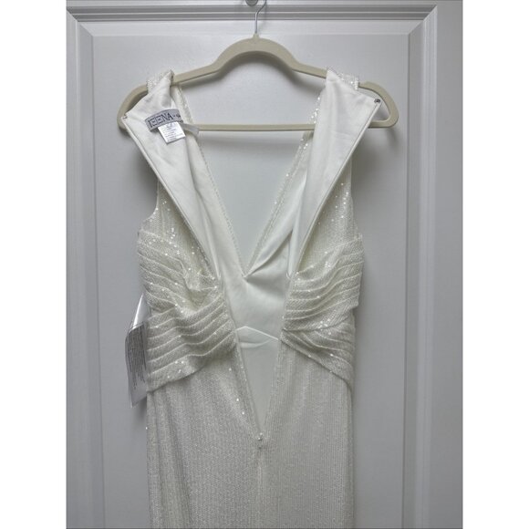 Mac Duggal Size 4 White 26598 V-Neck Sequin Wrap Waist Maxi Gown Wedding Bridal - Picture 9 of 12